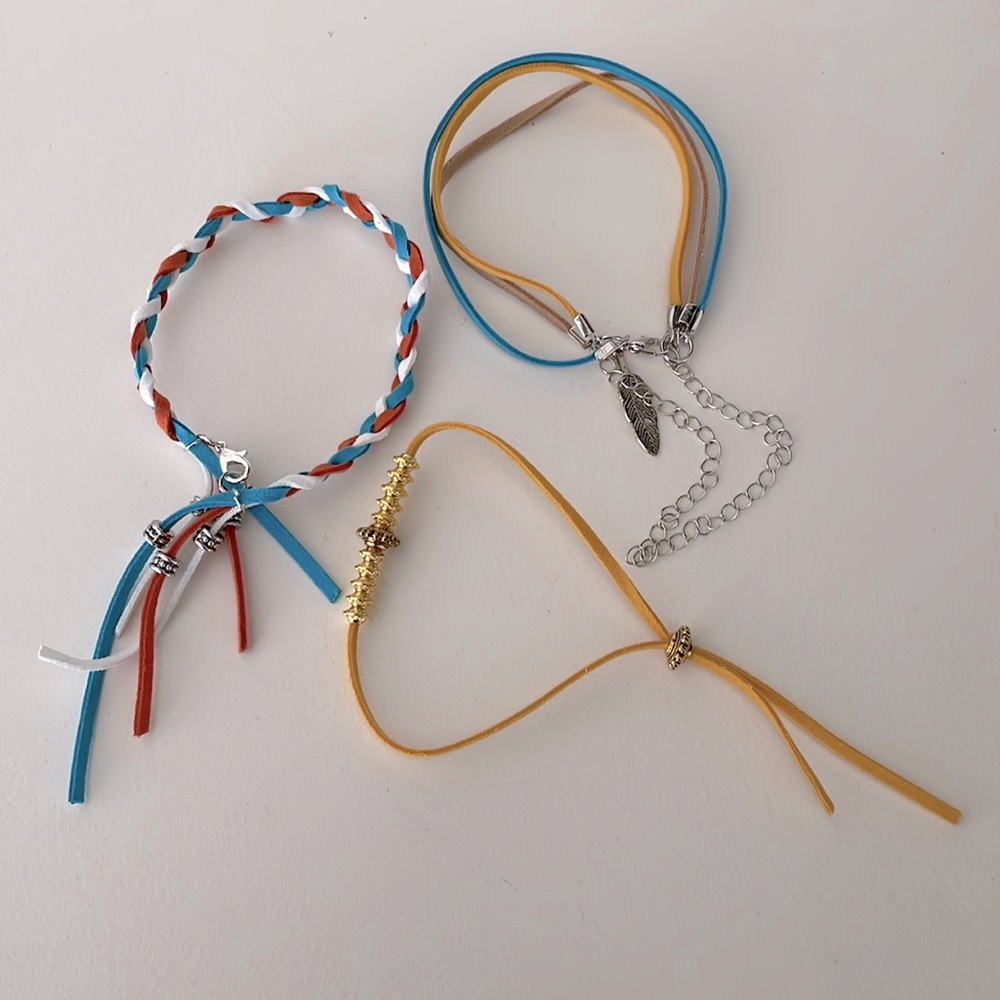 Set of 3, handmade, faux suede bracelets with silver/gold tones